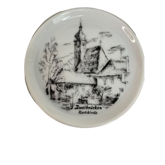 Fürstenberg Porzellan 6 Coasters Zweibrücken Landmarks White Black West Germany - Picture 5 of 11